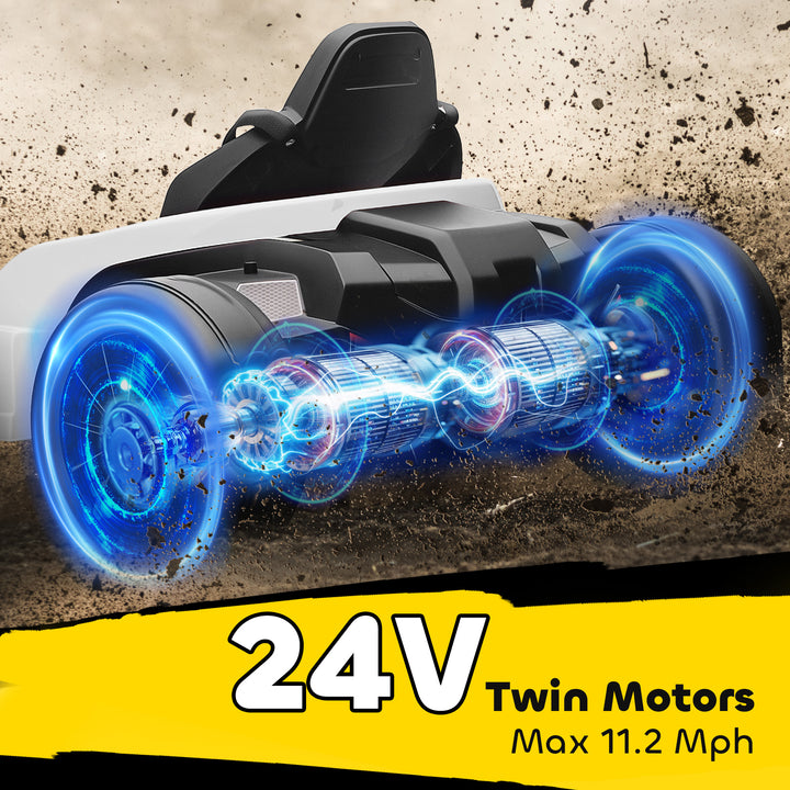 24V Electric Go Kart, Drift Kart with Adjustable Seat, Slow Start, 5-Point Harness, Music, Horn, for 6-12 Years