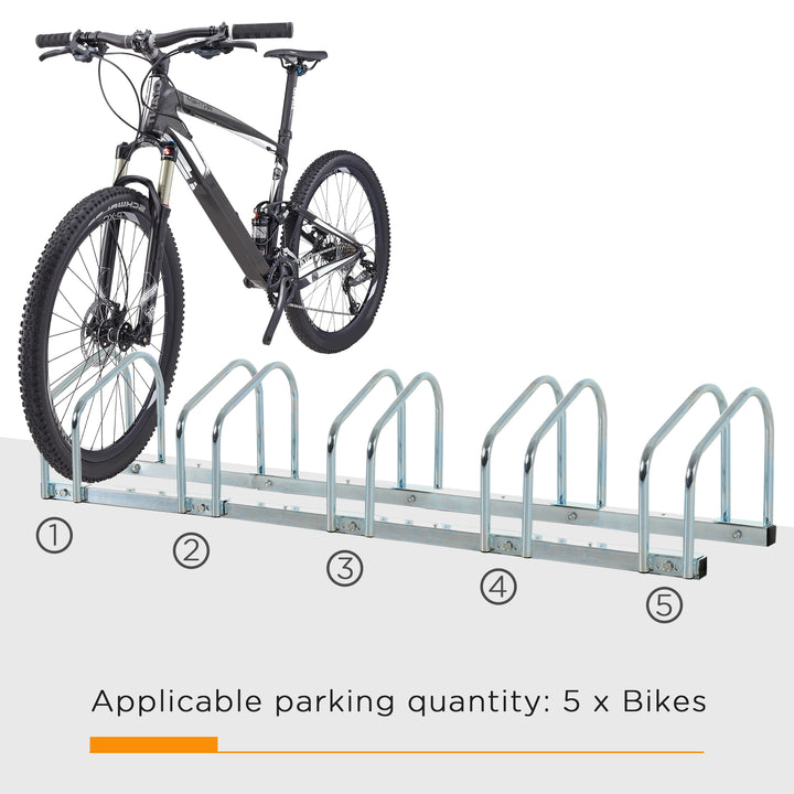 MCL Bike Stand Parking Rack Floor or Wall Mount Bicycle Cycle Storage Locking Stand (5 Racks, Silver)