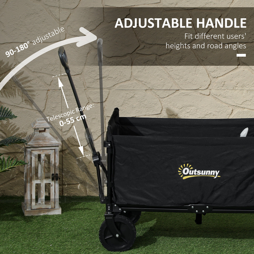 120L Festival Trolley on Wheels, Folding & Compact Camping Trolley Cart with Adjustable Handle for Garden, Beach, Fishing, Black