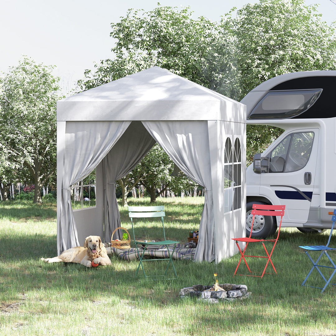 2 x 2 m Garden Pop Up Gazebo, Wedding Party Tent Marquee, Water Resistant Awning Canopy with Sidewalls, Windows, Carry Bag, White