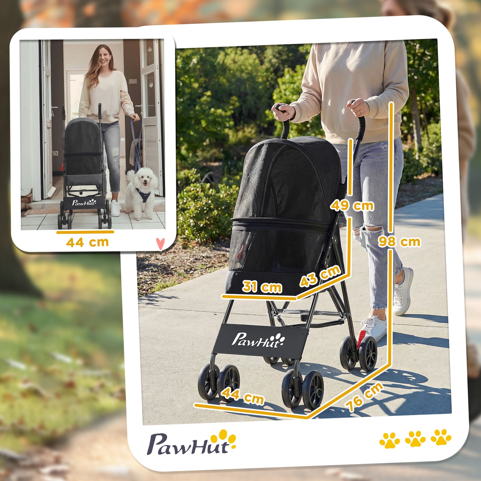Dog Stroller, Foldable Cat Dog Pram for Miniature Breeds, Pet Stroller