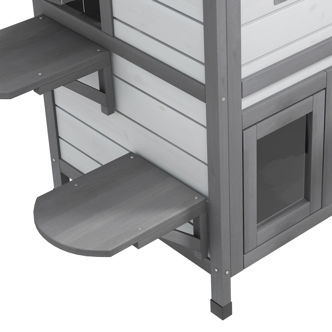 MCL 2-Story Indoor or Outdoor Cat House W/ Escape Door, Cat Shelter, White