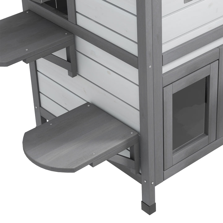 MCL 2-Story Indoor or Outdoor Cat House W/ Escape Door, Cat Shelter, White