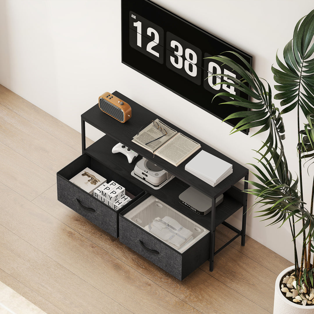TV Stand Cabinet with 2 Foldable Drawers - Black