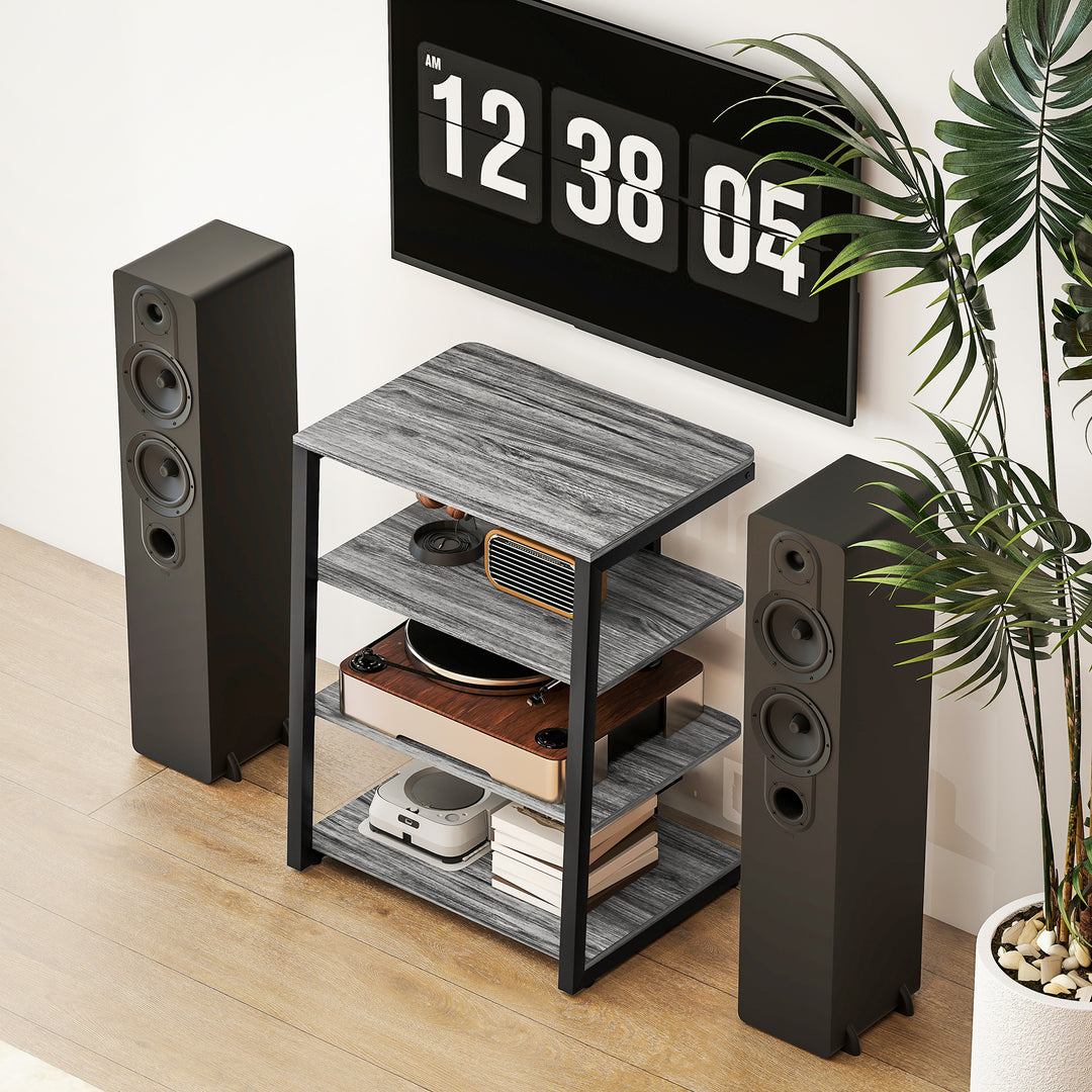 HiFi Stand, with Four Storage Shelves - Dark Grey