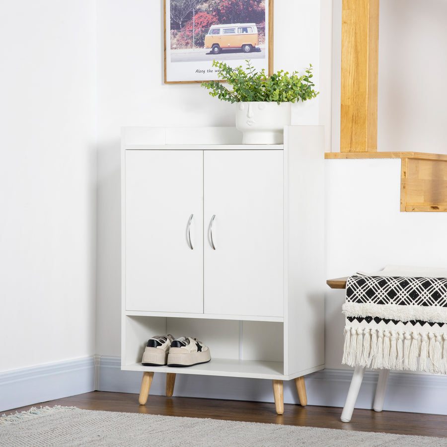 Modern Shoe Cabinet Storage Organizer with Doors and Shelves for Hallway & Entryway, 60L x 30W x 92Hcm, White