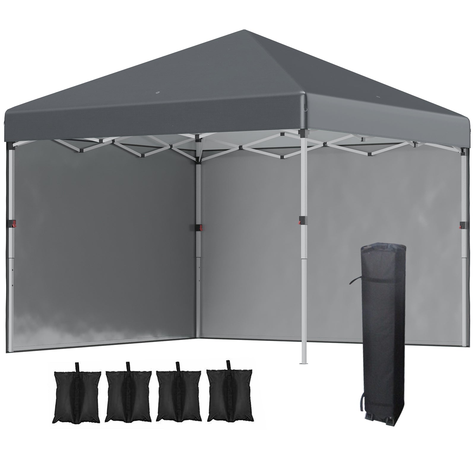 3 x 3 (M) Pop Up Gazebo, UPF 30+ with 2 Sidewalls, Leg Weight Bags and Wheeled Bag, Height Adjustable Party Tent Event Shelter for Garden, Patio, Dark Grey