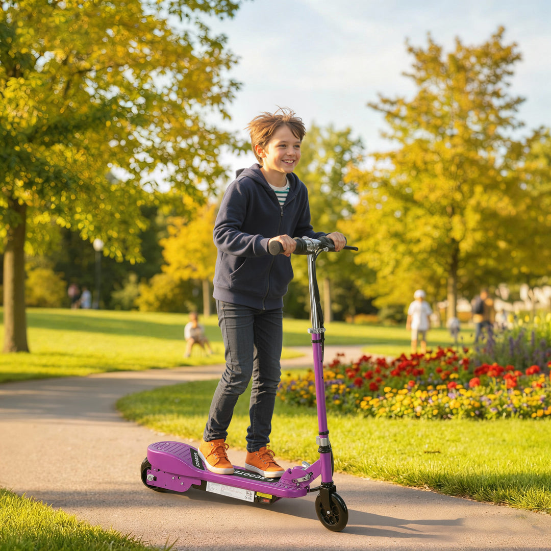 MCL Foldable Electric Kids Scooter, Ride-on for Ages 7-14 Years, Purple