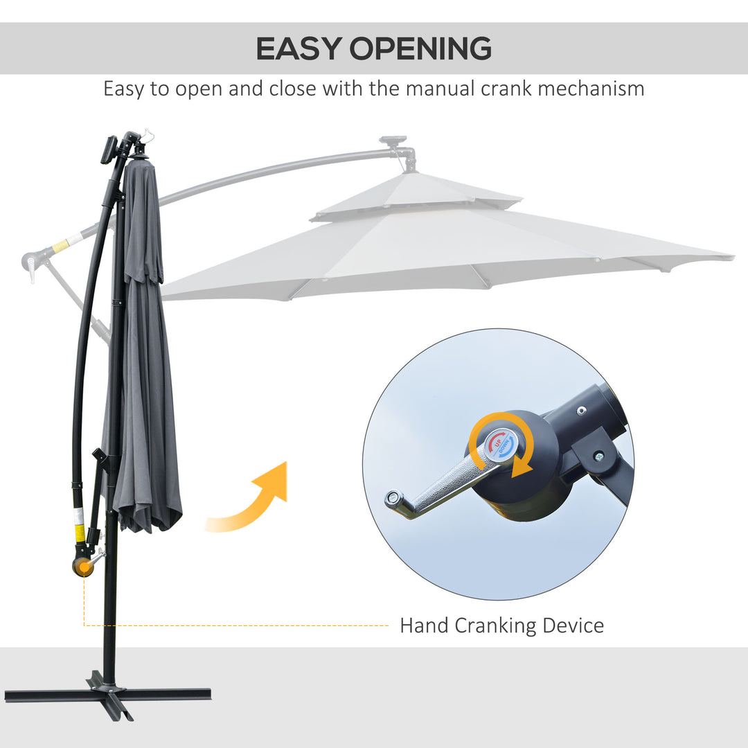 3m LED Light Overhanging Parasol - Grey