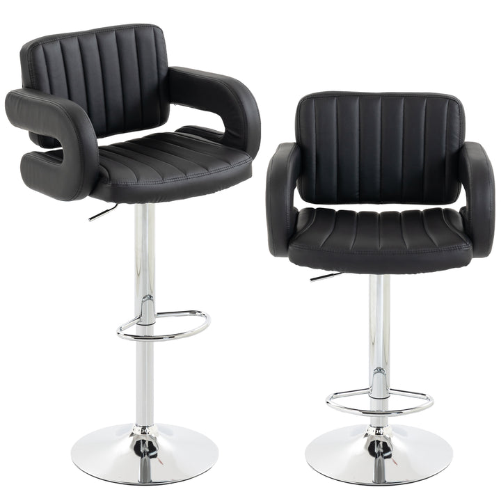 Bar Stools Adjustable Swivel Kitchen Chairs with Backrest Armrest Set 