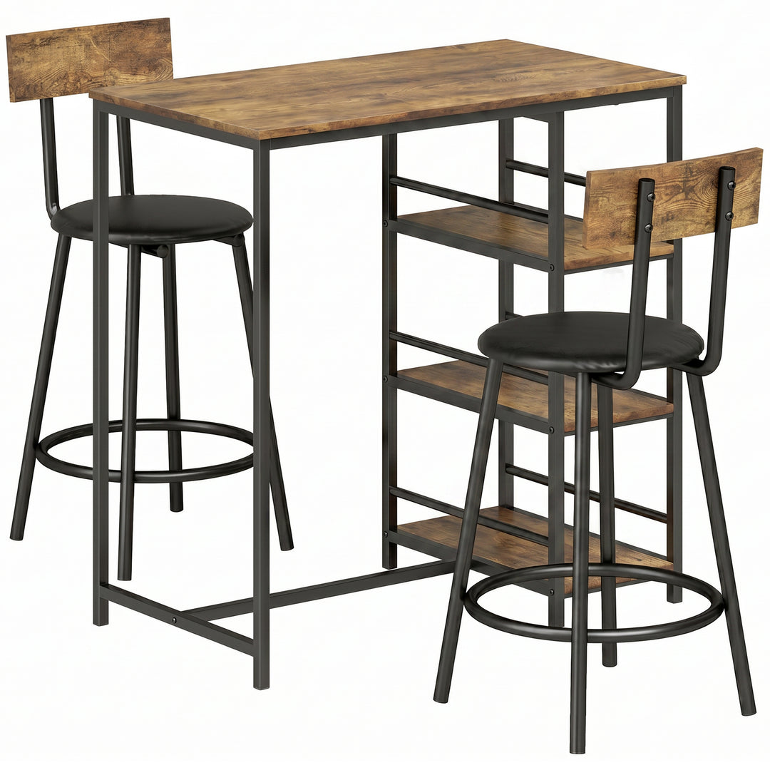 Space Saving Bar Table and PU Leather Stools for 2, 3 Piece Breakfast 