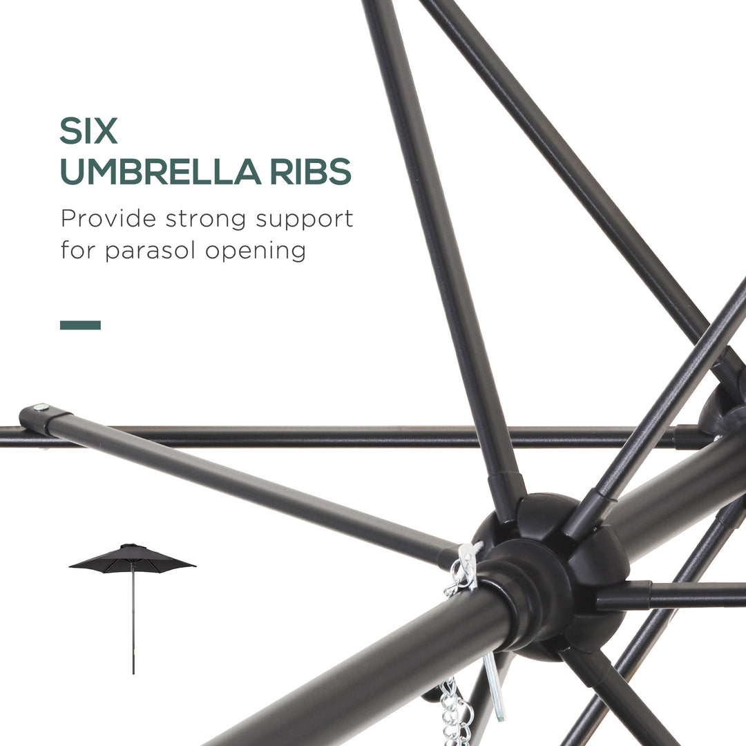 2m Garden Parasol Umbrella, Outdoor Sun Shade with 6 Sturdy Ribs for Balcony, Bench, Garden, Black