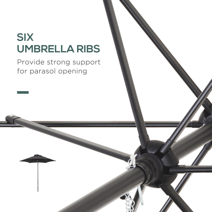 2m Garden Parasol Umbrella, Outdoor Sun Shade with 6 Sturdy Ribs for Balcony, Bench, Garden, Black