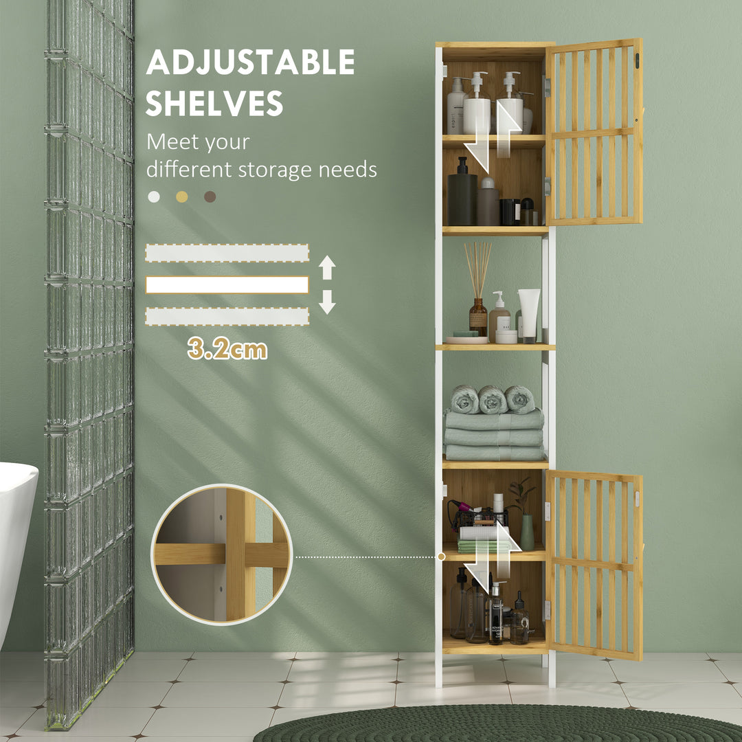 Bamboo-Blend Retro Cut-Out Tall Bathroom Storage Unit