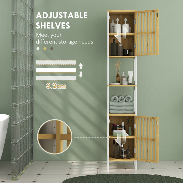 Bamboo-Blend Retro Cut-Out Tall Bathroom Storage Unit