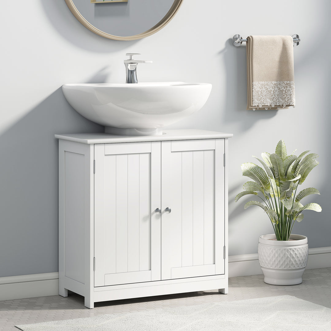 MCL Under Sink Bathroom Cabinet, Freestanding Under Sink Cabinet with 2 Doors and Adjustable Shelf for Basin without or with Pedestal, White