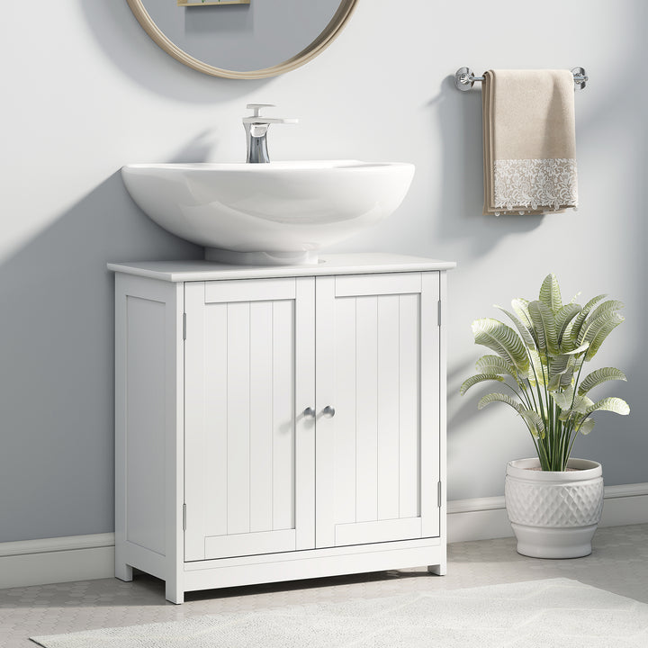 MCL Under Sink Bathroom Cabinet, Freestanding Under Sink Cabinet with 2 Doors and Adjustable Shelf for Basin without or with Pedestal, White