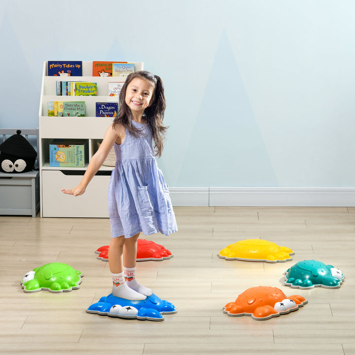 ZONEKIZ Crab-Shaped Kids' Stepping Stones, 6 Piece Set, TPE Anti-Slip Edges, for Balance and Coordination, Stackable, Multicolour | Aosom UK