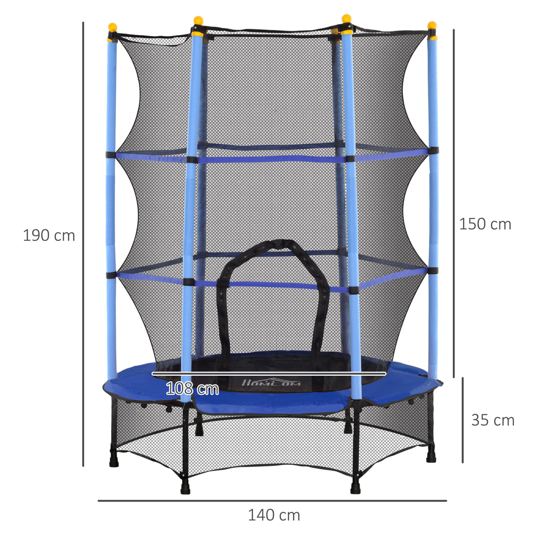 4.6FT/55" Kids Trampoline with Safety Enclosure, Outdoor Indoor Use, for Ages 3-10 Years, Blue