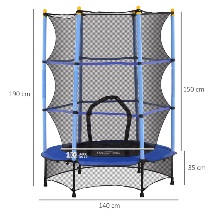 4.6FT/55" Kids Trampoline with Safety Enclosure, Outdoor Indoor Use, for Ages 3-10 Years, Blue