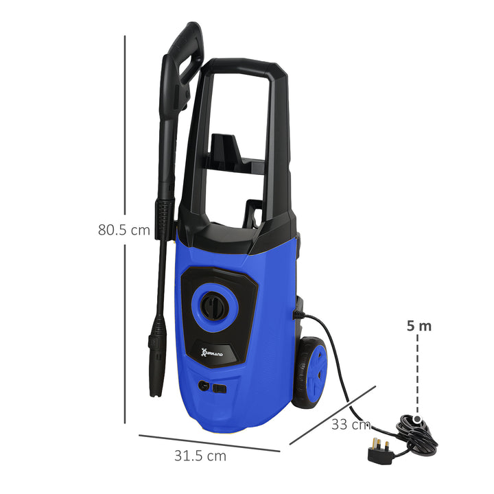 1800W High Pressure Washer, 150 Bar Pressure, 510 L/h Flow, High-Performance Portable Power Jet Wash Cleaner Blue