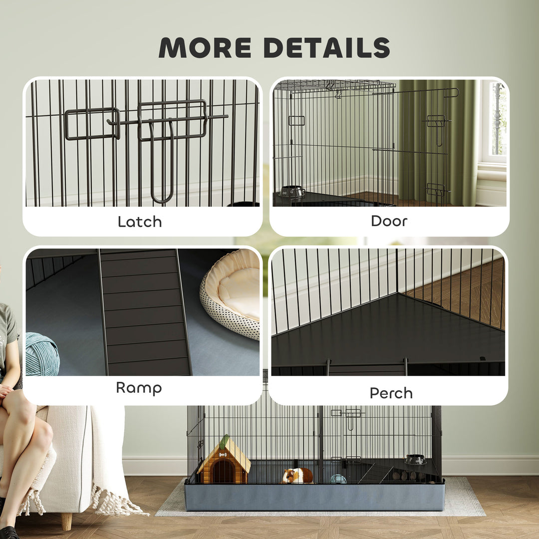 2 in 1 Guinea Pig Cage, Rabbit Cage Pet Playpen with 2 Separate Area, Waterproof Oxford Fabric Floor for Hedgehogs