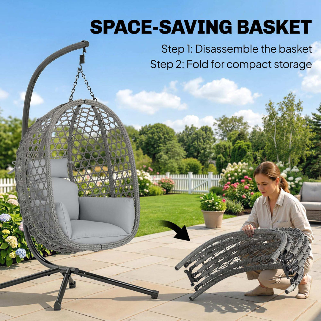 Hanging Egg Chair, Indoor Outdoor Rattan Hammock Swing Chair with Stan