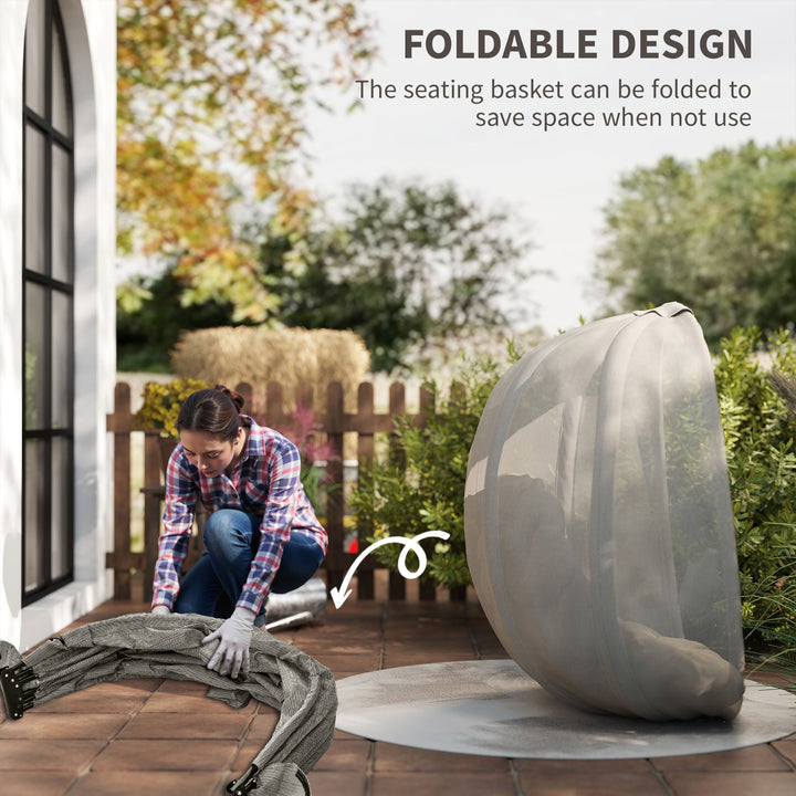 Hanging Egg Chair, Folding Texteline Swing Hammock with Side Pocket, Cushion and Stand for Indoor Outdoor, Patio Garden Furniture, Khaki