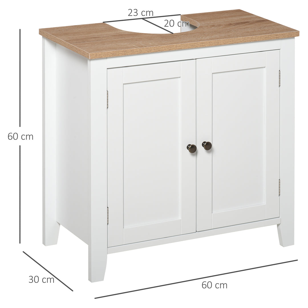 Under Sink Cabinet, Bathroom Sink Cabinet with 2 Doors, Pedestal Under Sink Design, Freestanding Bathroom Cupboard with Adjustable Shelf, White
