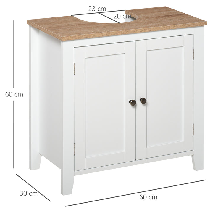 Under Sink Cabinet, Bathroom Sink Cabinet with 2 Doors, Pedestal Under Sink Design, Freestanding Bathroom Cupboard with Adjustable Shelf, White