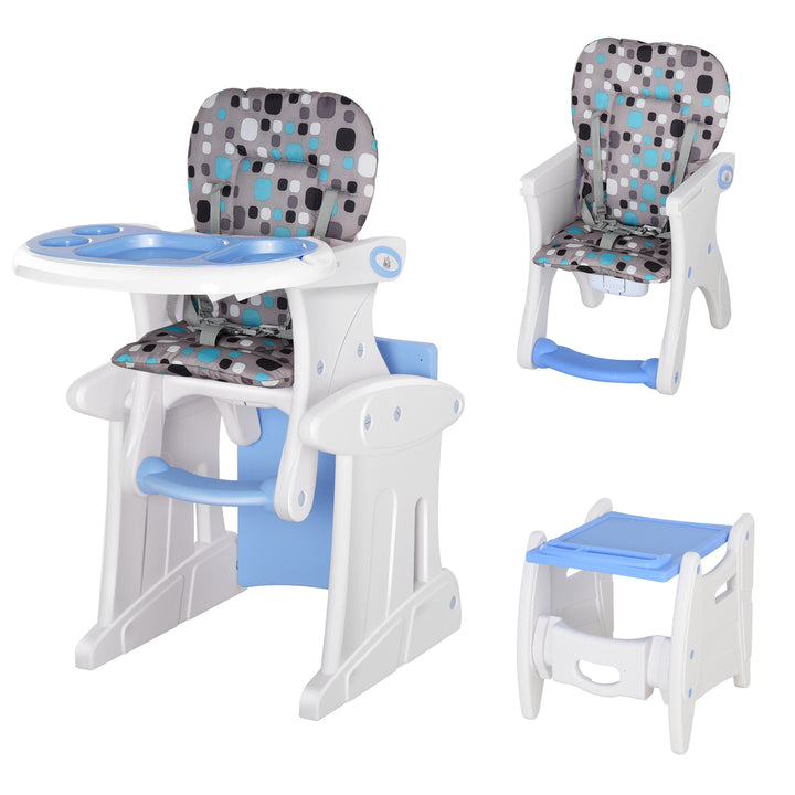 HOMCOM 3-in-1 Baby Chair: Convertible Booster High Chair, Sturdy HDPE Construction, Easy-Clean Design, Space-Saving, Blue Hue | Aosom UK