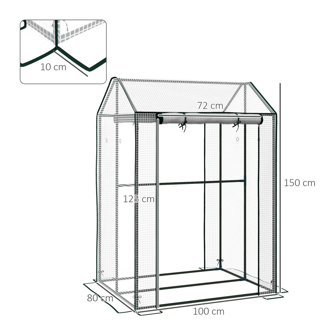 Green House, Mini Greenhouse with 2 Roll-up Doors, Vent Holes and Rein