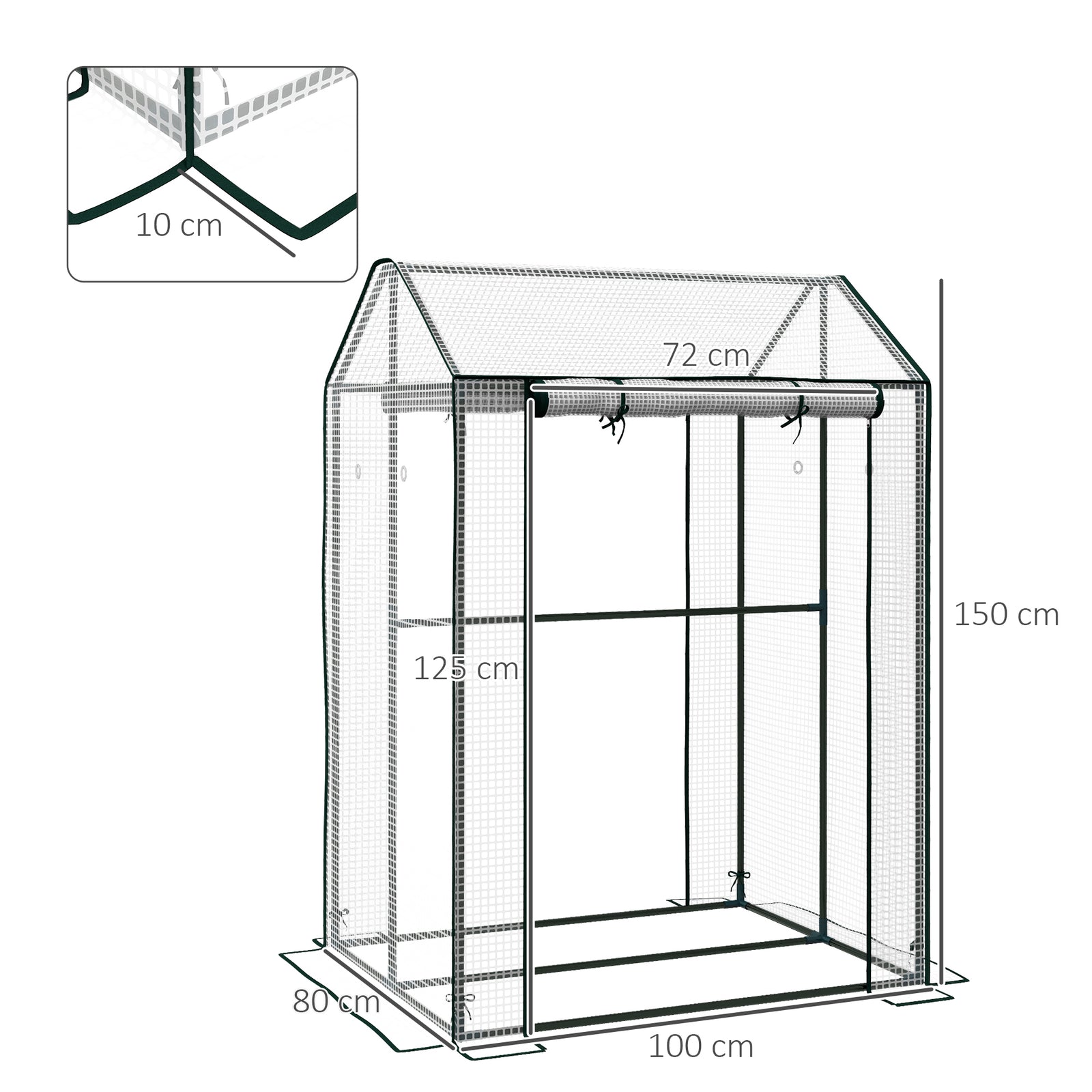 Green House, Mini Greenhouse with 2 Roll-up Doors, Vent Holes and Rein