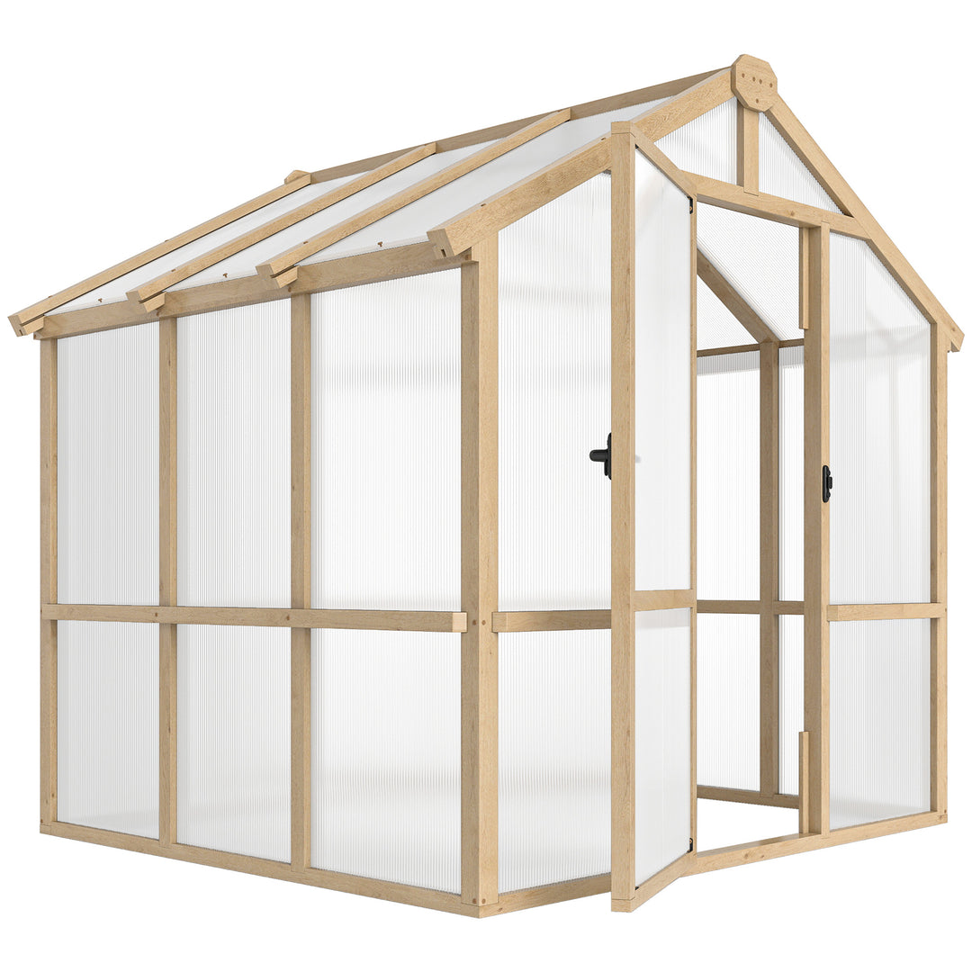6.6 x 6ft Polycarbonate Greenhouse, Walk-in Wooden Greenhouse with Loc