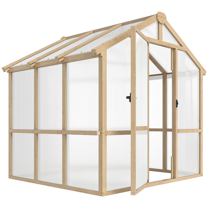 6.6 x 6ft Polycarbonate Greenhouse, Walk-in Wooden Greenhouse with Loc