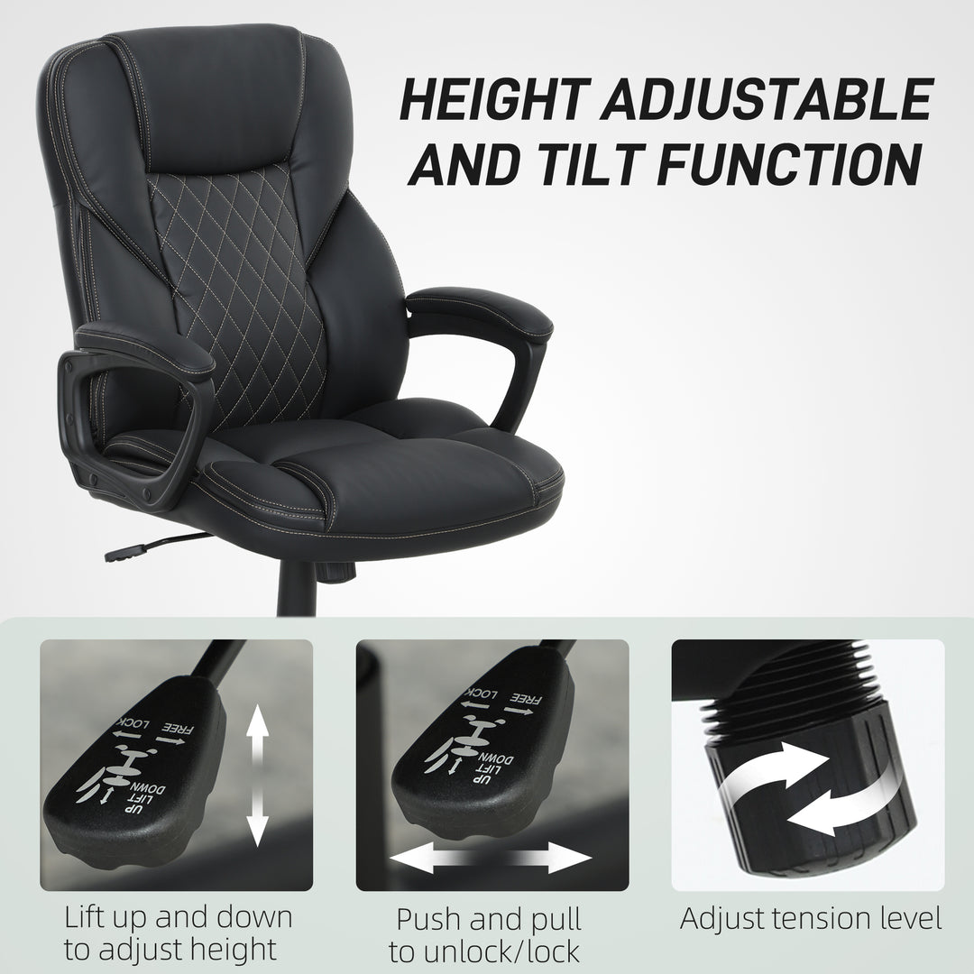 High Back Executive Office Chair, PU Leather Swivel Desk Chair with Tilt Function, Armrests and Adjustable Height for Home Office, Black