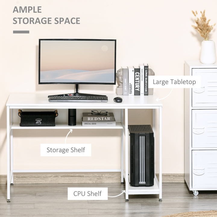 HOMCOM Compact Computer Desk, Small Writing Study Table, Home Office PC Workstation with Storage Shelf, White