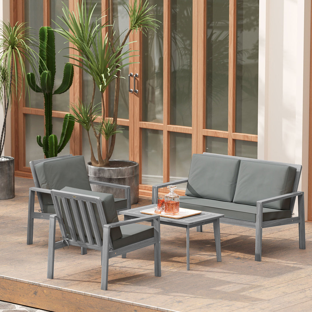 4-Piece Wooden Garden Furniture Set with Cushions - Light Grey