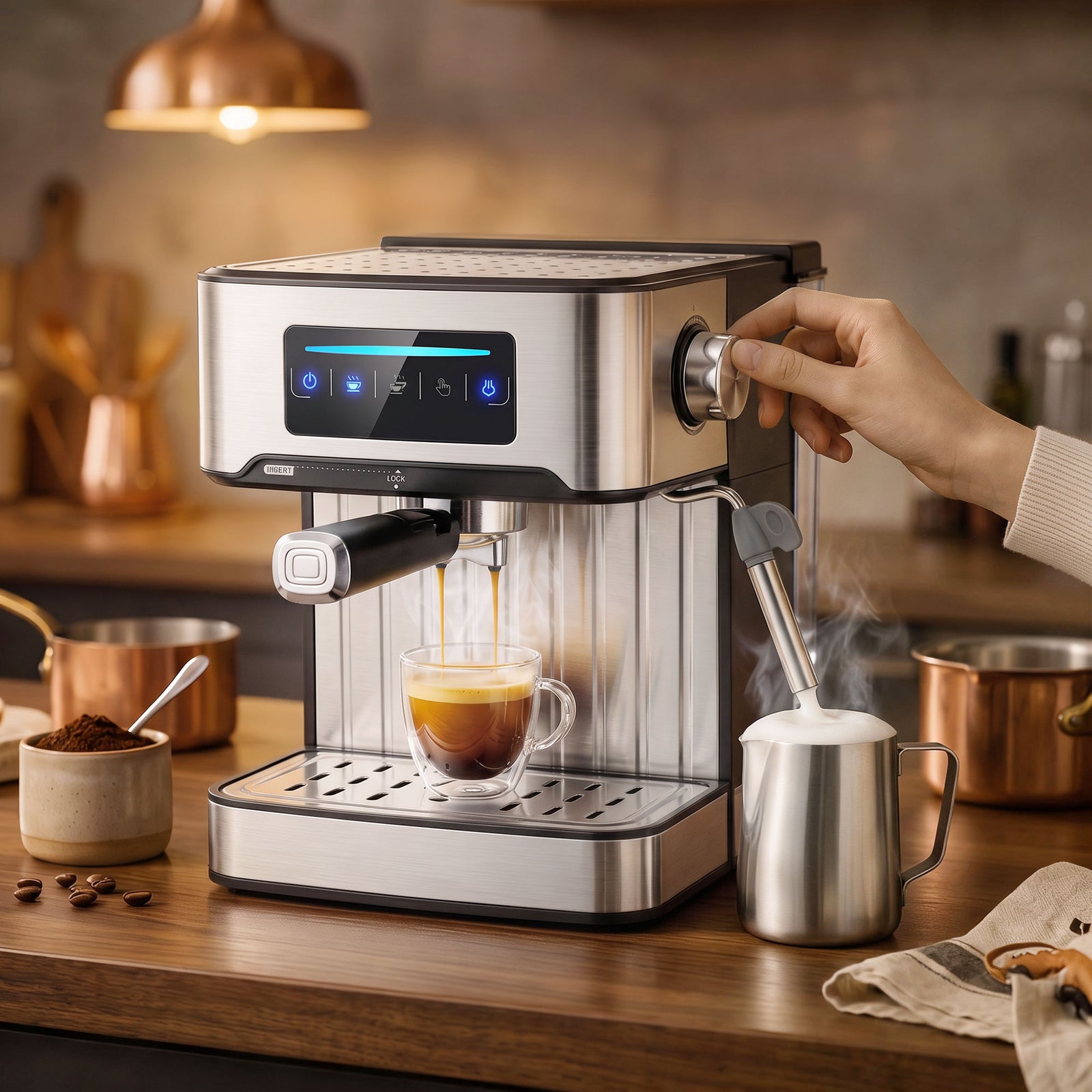 Espresso Machine, 20-Bar Cappuccino Coffee Maker with Frother Wand, 1.
