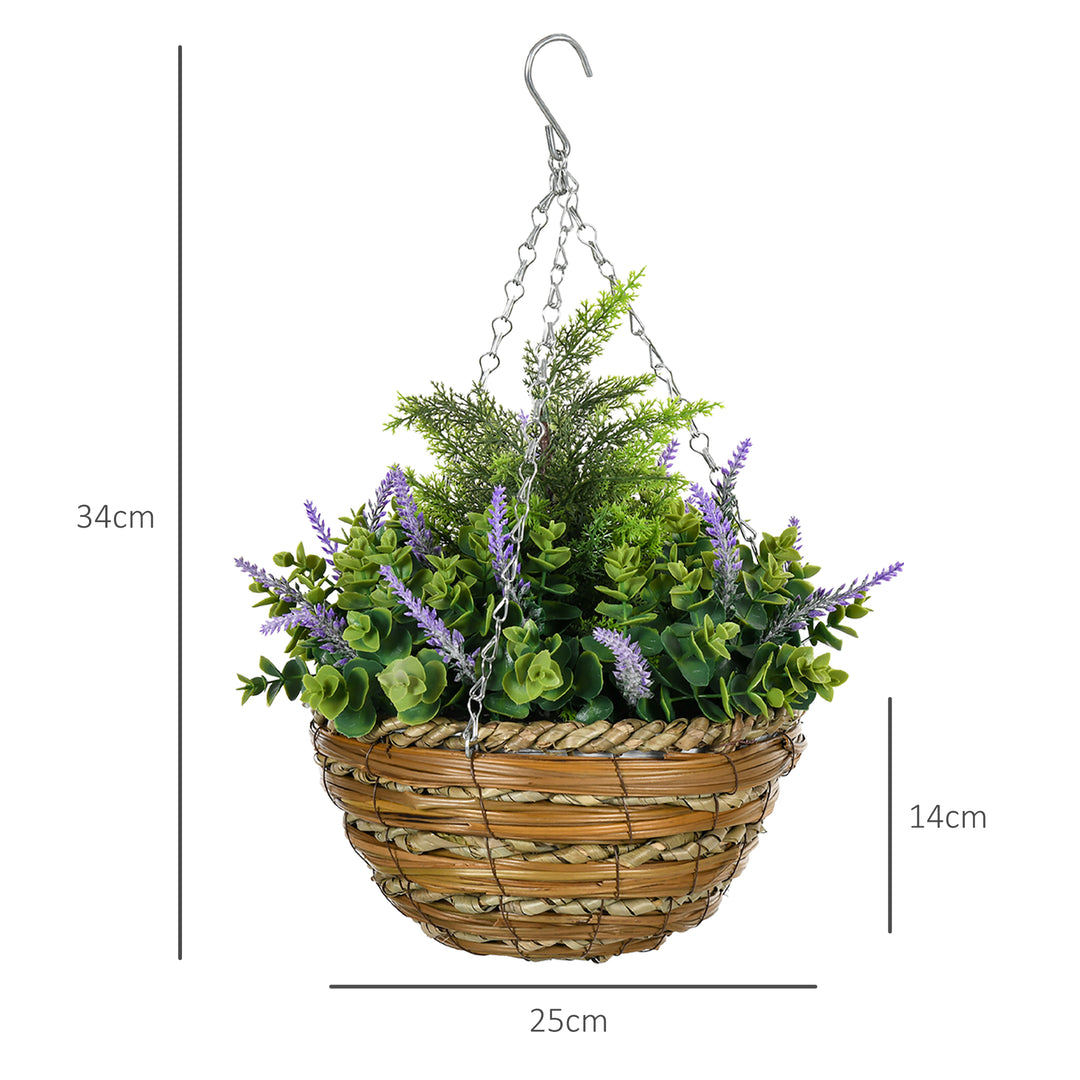 Set of Two Artificial Hanging Lavender Flower Pots - Purple