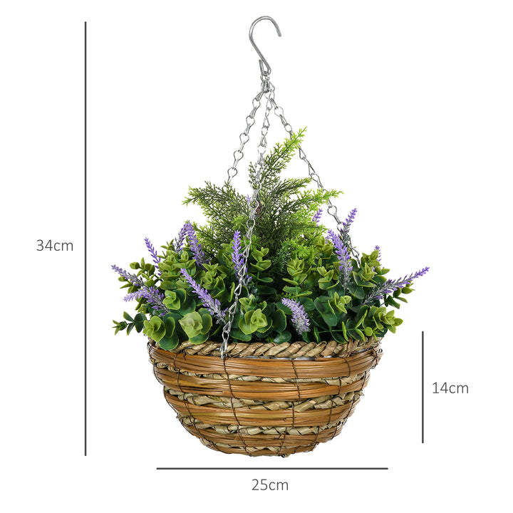 Set of Two Artificial Hanging Lavender Flower Pots - Purple