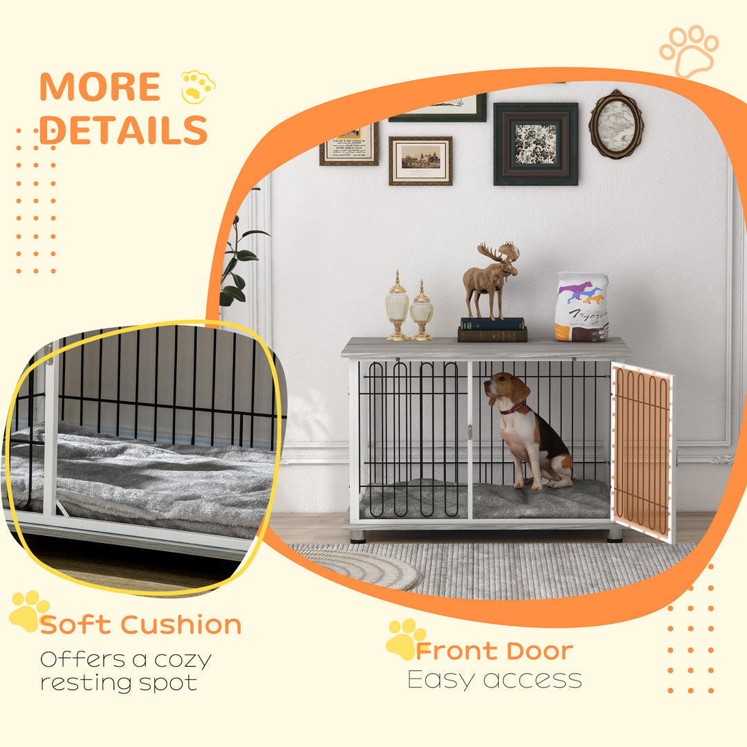 Indoor Dog Crate Furniture, Side End Table, with Soft Washable Cushion, Lockable Doors, for Large Dogs