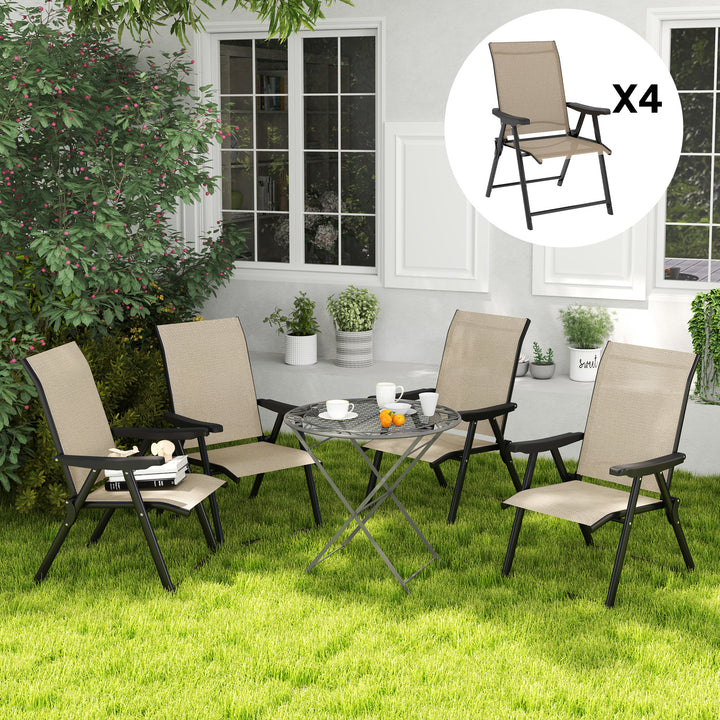 Set of Four Folding Outdoor Chairs - Brown/Black