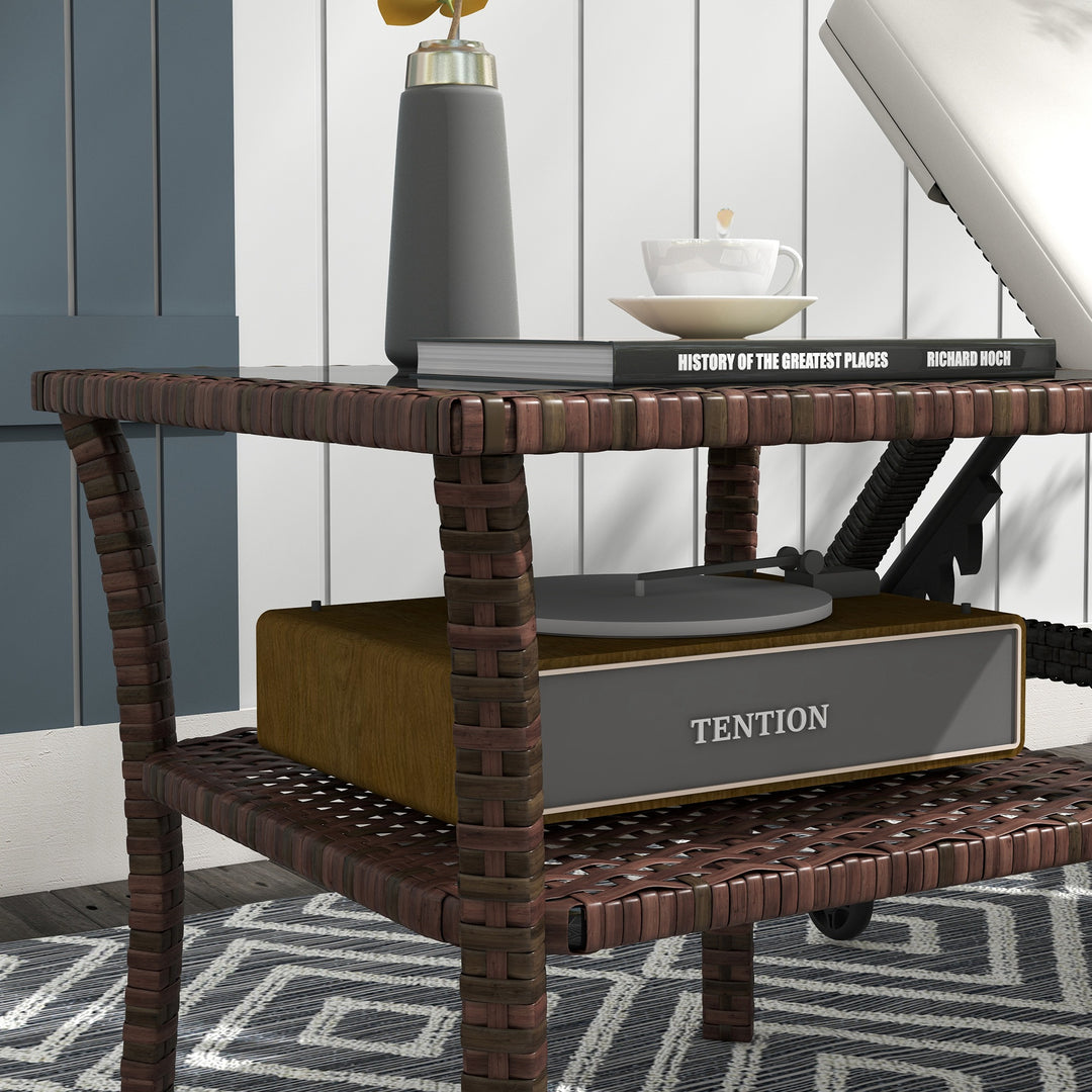 Two-tier PE Rattan Square Coffee Table - Brown