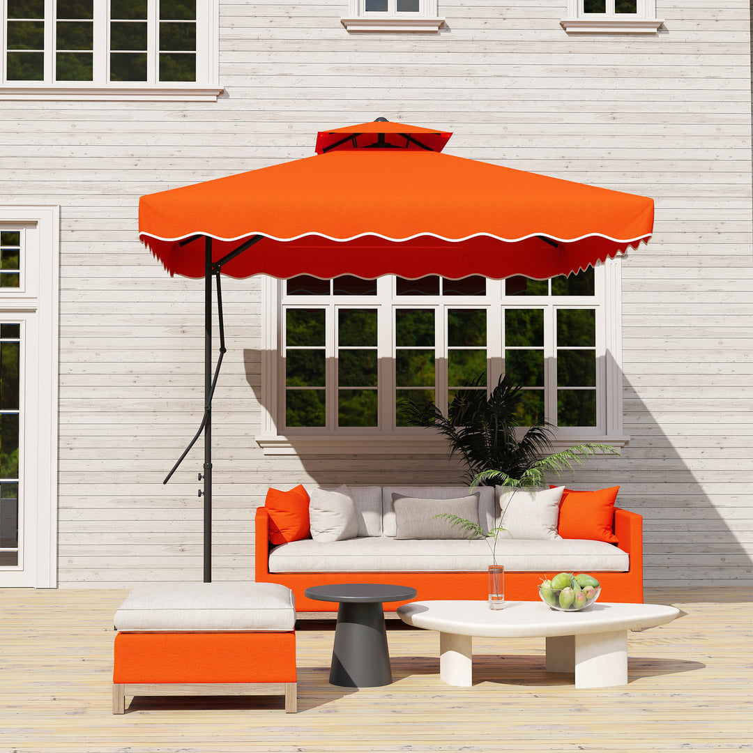 2.5m Cantilever Parasol with Easy Lever, Square Double Top Garden Parasol Umbrella with Ruffles and Cross Base, Overhanging Outdoor Sun Shades, Orange