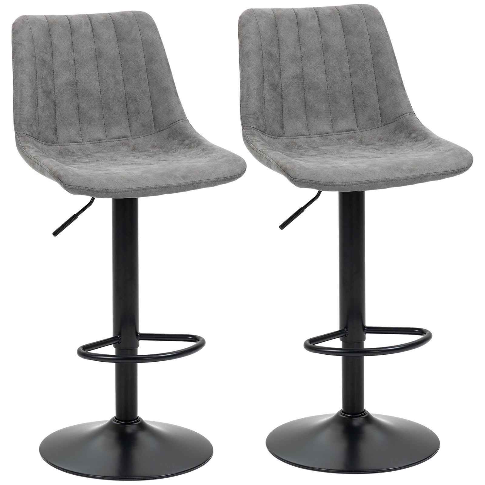 Modern Bar Stools Set of 2, Height Adjustable Swivel Bar Chairs with Backrest, Gas Lift and Footrest, Microfibre Barstools for Breakfast Counter, Kitchen Island, Grey