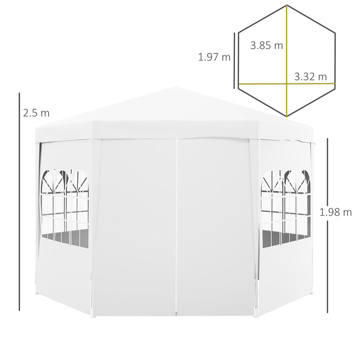 Outsunny 3.4m Gazebo Canopy Party Tent with 6 Removable Side Walls for Outdoor Event with Windows and Doors, White