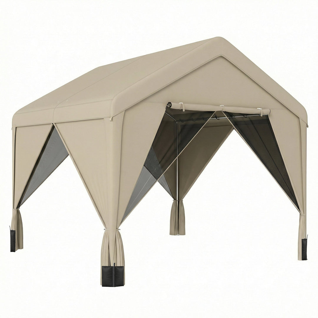 3 x 3 m Patio Gazebo with Netting &amp; Curtains, Outdoor Canopy Shelter w