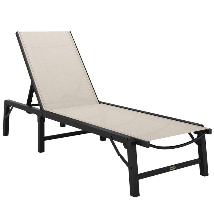 Folding Sun Lounger, 5-Position Adjustable Garden Chaise Lounge Sunbed, Steel Frame Reclining Chair for Beach, Porch, Patio, Camping, Khaki