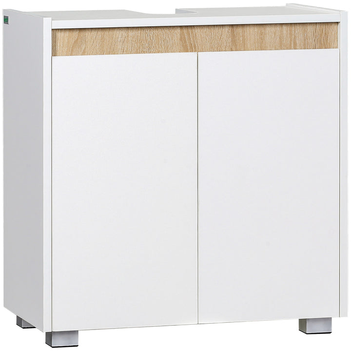 Kleankin Floor Standing Sink Cabinet, Modern Bathroom Storage Cupboard, Freestanding with Double Doors, White | Aosom UK